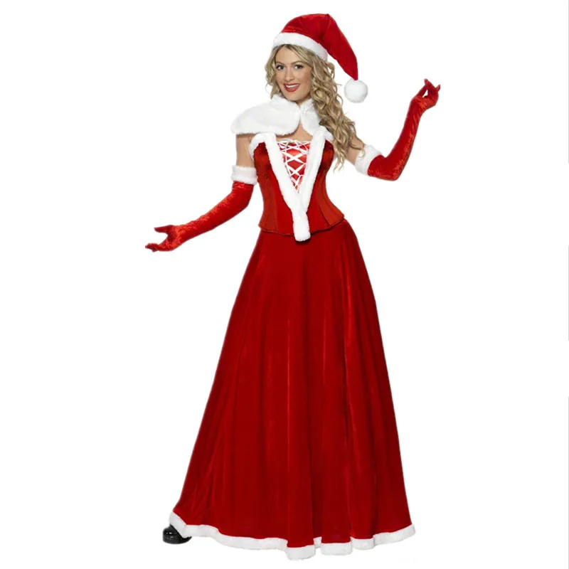 Erwachsene Rot Samt Lange Kleider Weihnachten Kostüm Weihnachten Party Cosplay Santa Claus Kostüm