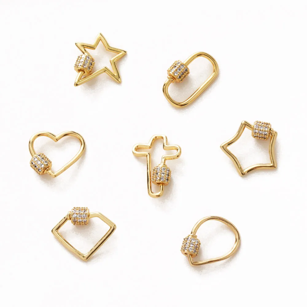 2pcs 14k Gold Plated Five Pointed Star Love Buckle Charms for Jewelry Making Supplies DIY Hand Made Brass Zircon Accessories