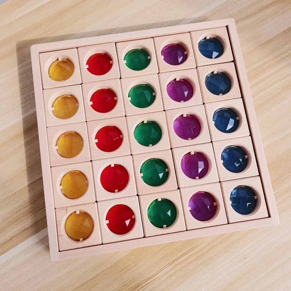 Bloques de apilamiento de gemas de arcoíris de madera Montessori, juegos creativos de transmisión, juguetes educativos para niños