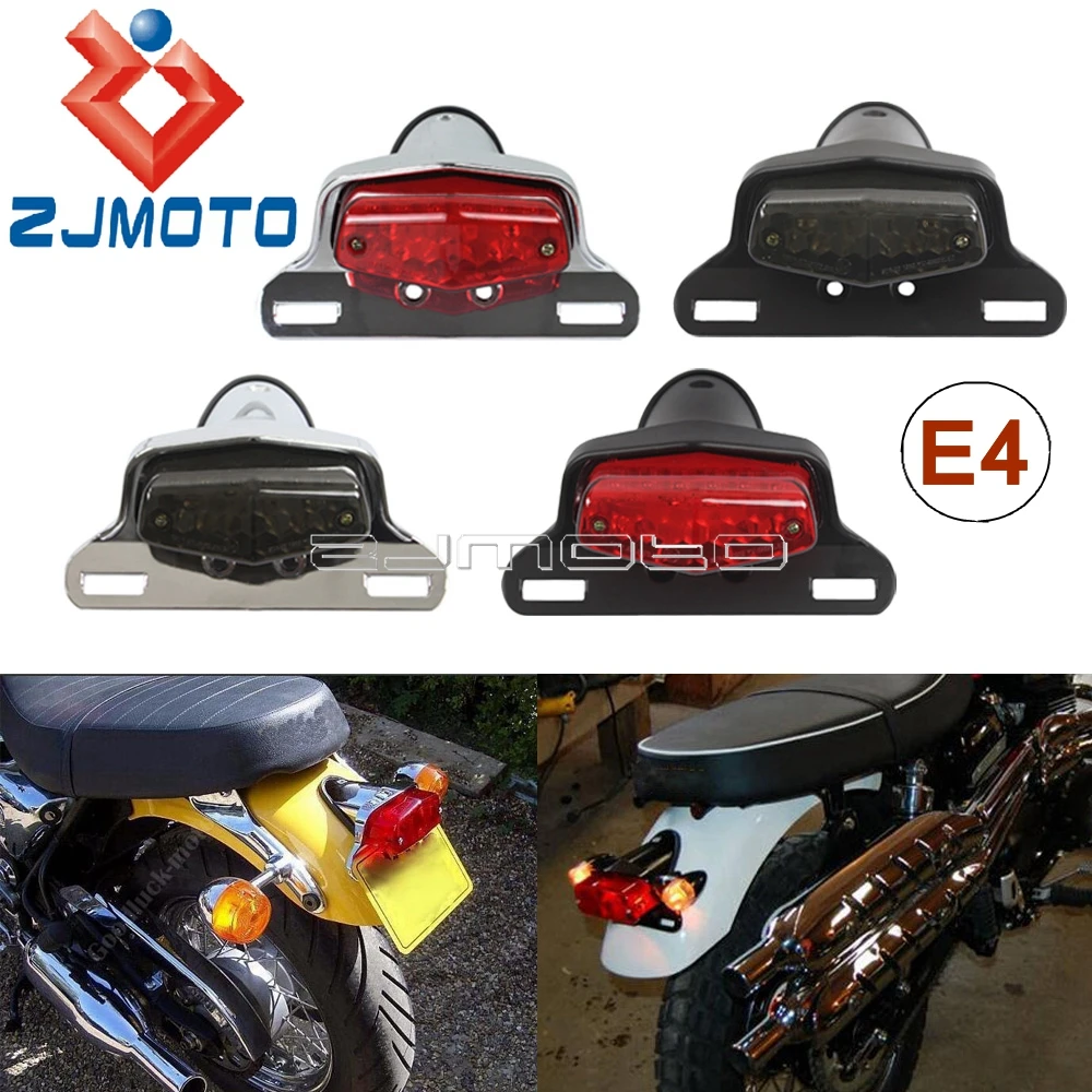 12V Universal Motorcycle LED Rear Lights License Plate Lamp Lucas Brake Taillight For Honda Yamaha Suzuki Cafe Racer Scrambler