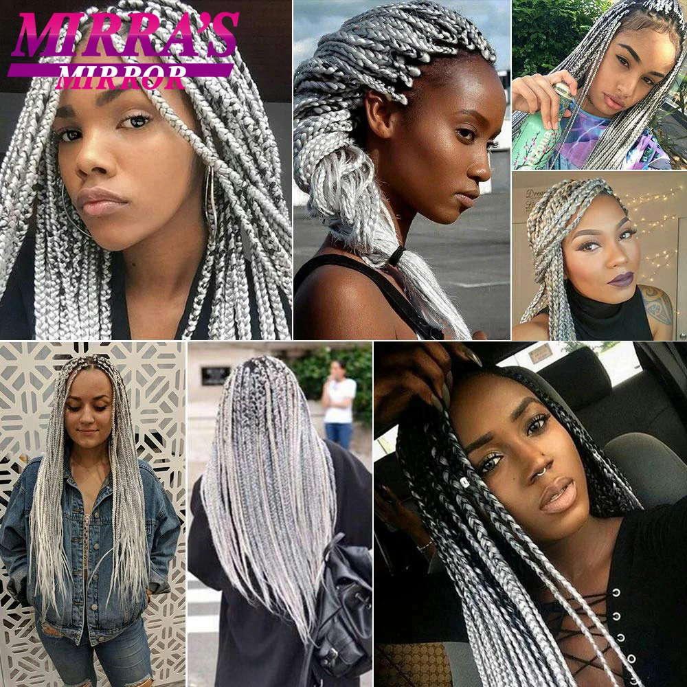 Extensiones de Cabello sintético para trenzas, extensiones de cabello Afro de 24 pulgadas, Color puro/degradado, Color plateado y gris, 6 paquetes