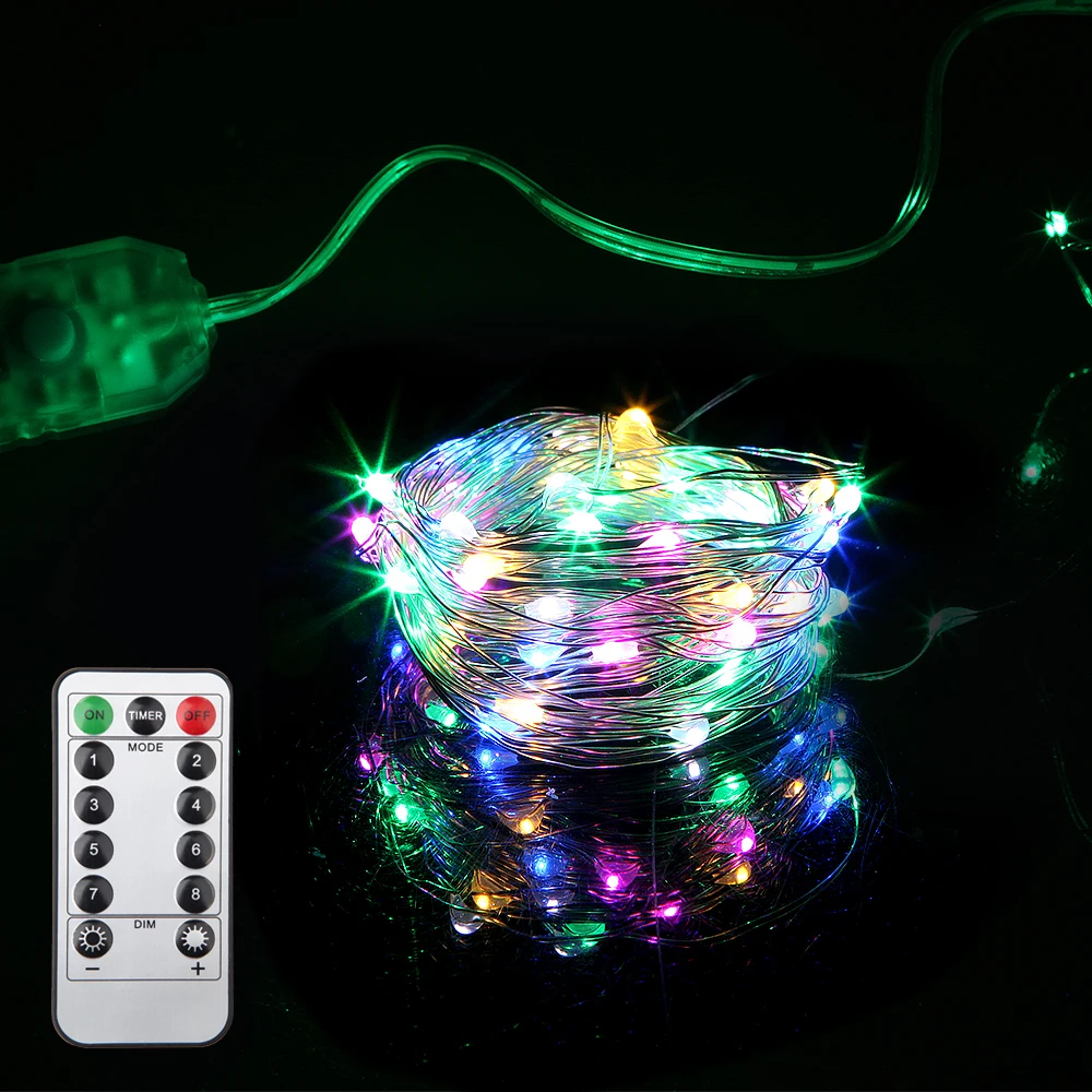 5M 10M 100LED USB LED Holiday Fairy Lights Waterproof LED Silver Wire String with Remote for Christmas Party Wedding Decoration