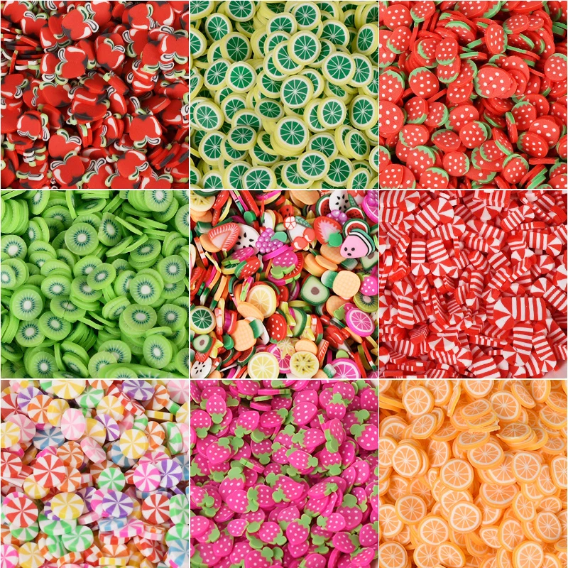 20g/Lot 5mm Fruit Mixed Slice Nails Art /Slices/Slime Charms /Polymer Clay for Girls DIY Crafts Tiny Cute Plastic Mud Particles