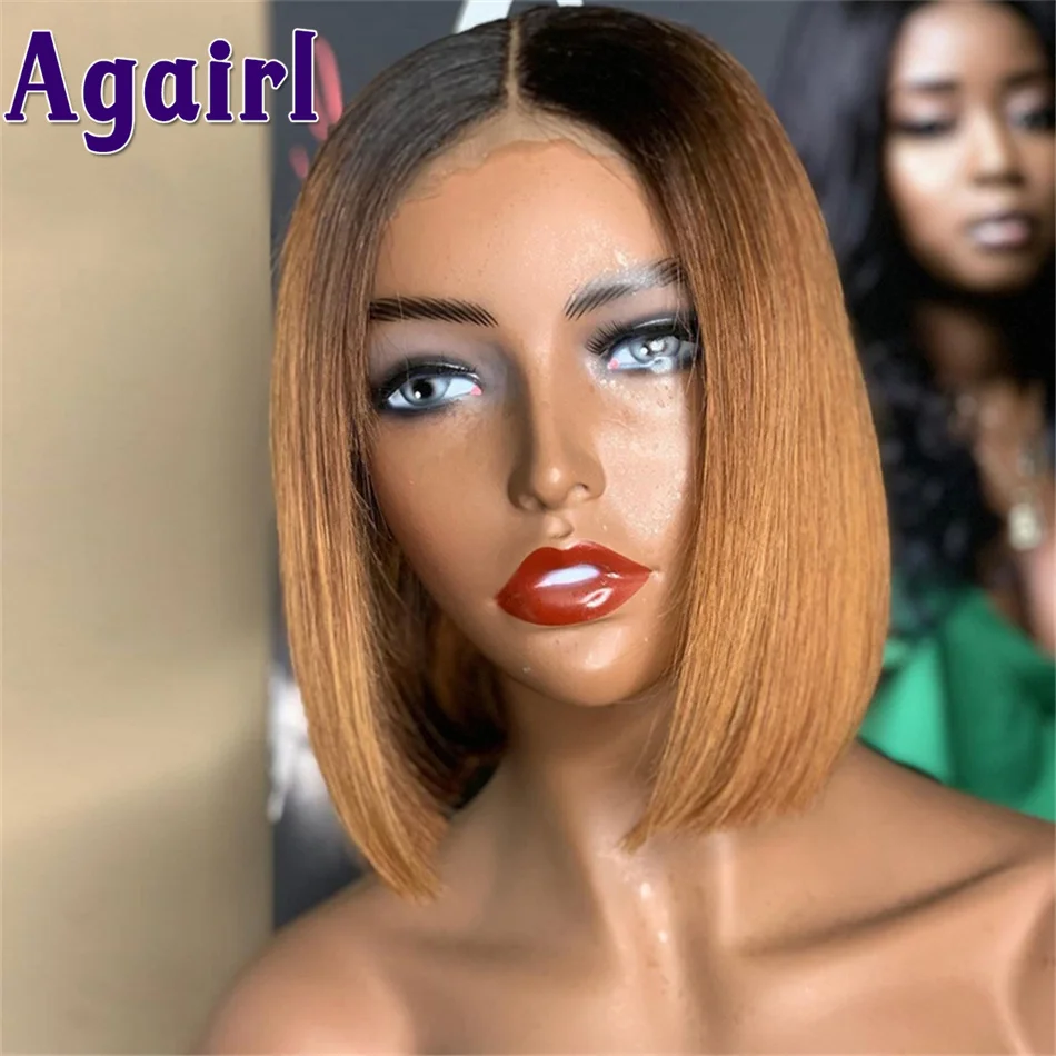 VideoBrown-Perruque Bob Lace Front Wig Naturelle Lisse, Cheveux Courts, 13x4, Pre-Plucked, Densité 180%, pour Femme