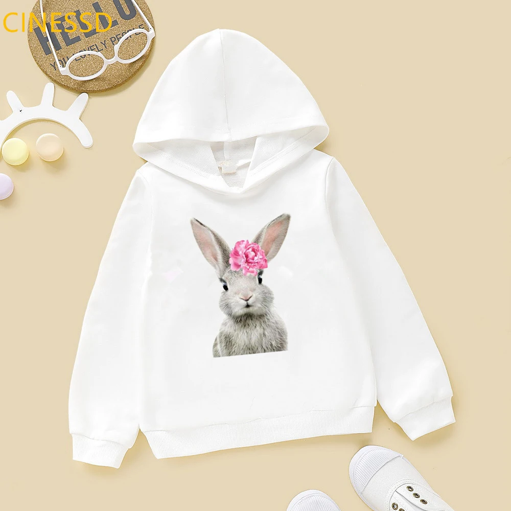 Cute Hoodie Sweater Children Girl Funny Floral Animals Rabbit/Teddy Dog/Alpaca/Horse/Bear/Fox/Penguin Print Sweatshirts Kids