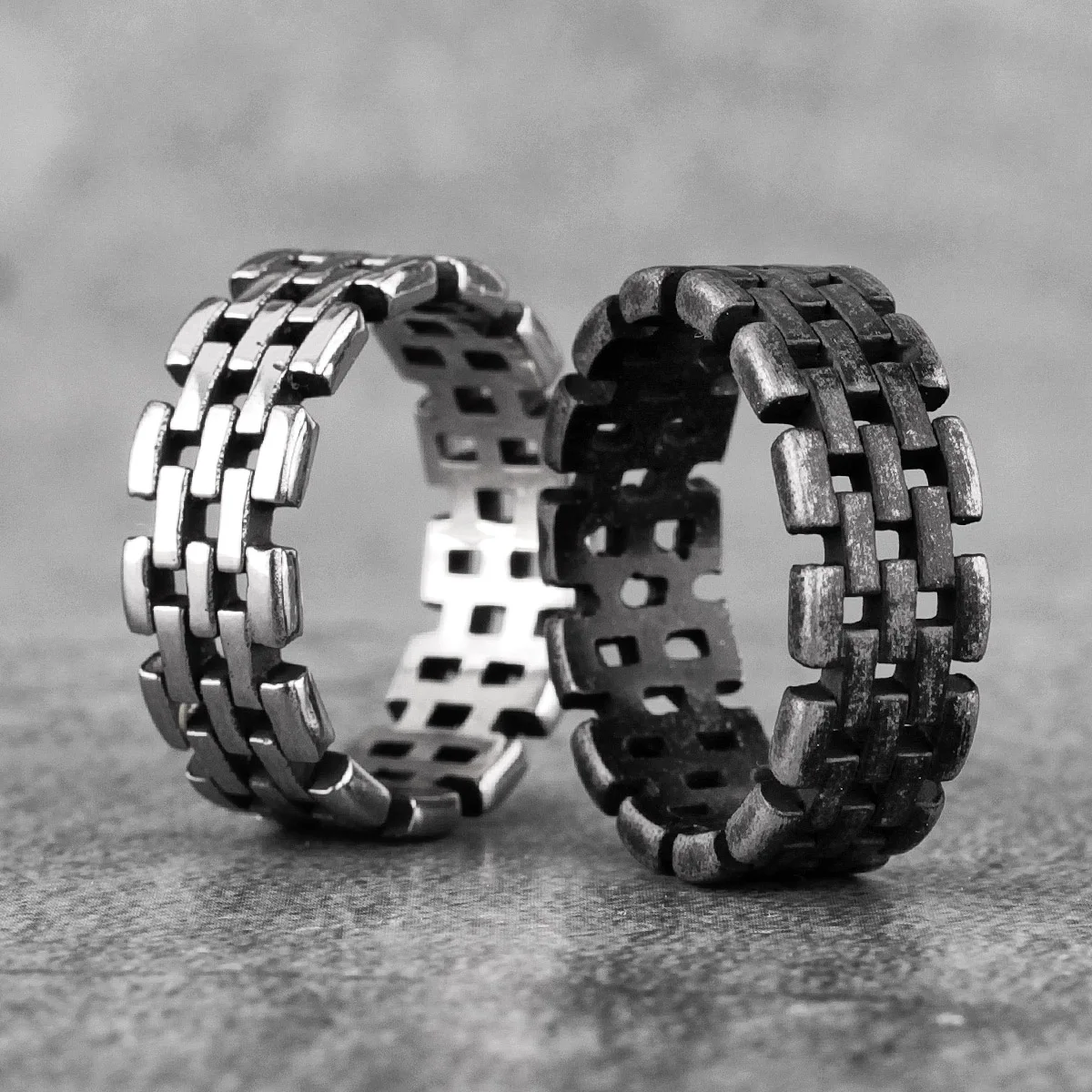 Vintage Black Hollow Chain Stainless Steel Mens Rings Punk Hip Hop Simple for Male Boyfriend Jewelry Creativity Gift Wholesale