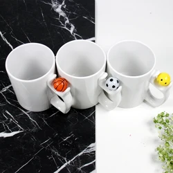 Customize Logo Ceramic Mug Tea Cups DIY Photo Print Sublimation Blank Coffee Mug With Bastketball Football Handle Cup