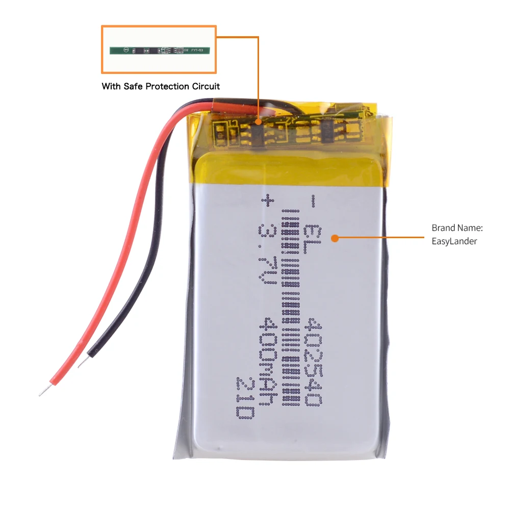 3.7V 400mAh 402540   แบตเตอรี่ลิเธียมลิเธียมไอออนโพลีเมอร์แบบชาร์จไฟได้