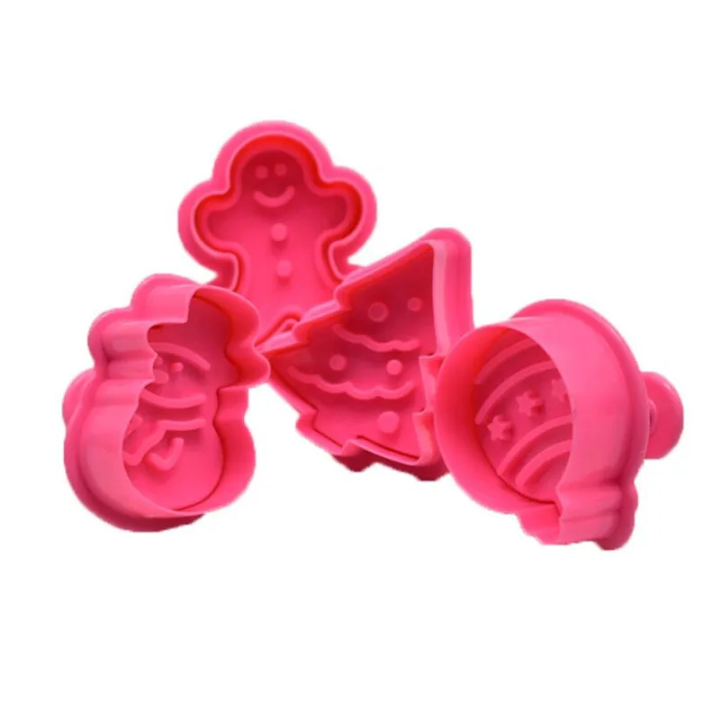 4pcs Cute Baking Biscuit Cutter Mould Plunger Christmas Tree Snowman Cookie Mold Kitchen Baking Cutting Tool Reusable