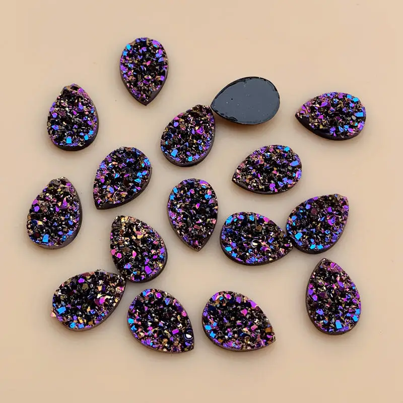 DIY 50PCS 9*13mm Mineral Surface Resin Rhinestone Flatback Glitters AB Cabochon Stone DIY Wedding Decoration Crafts -A573