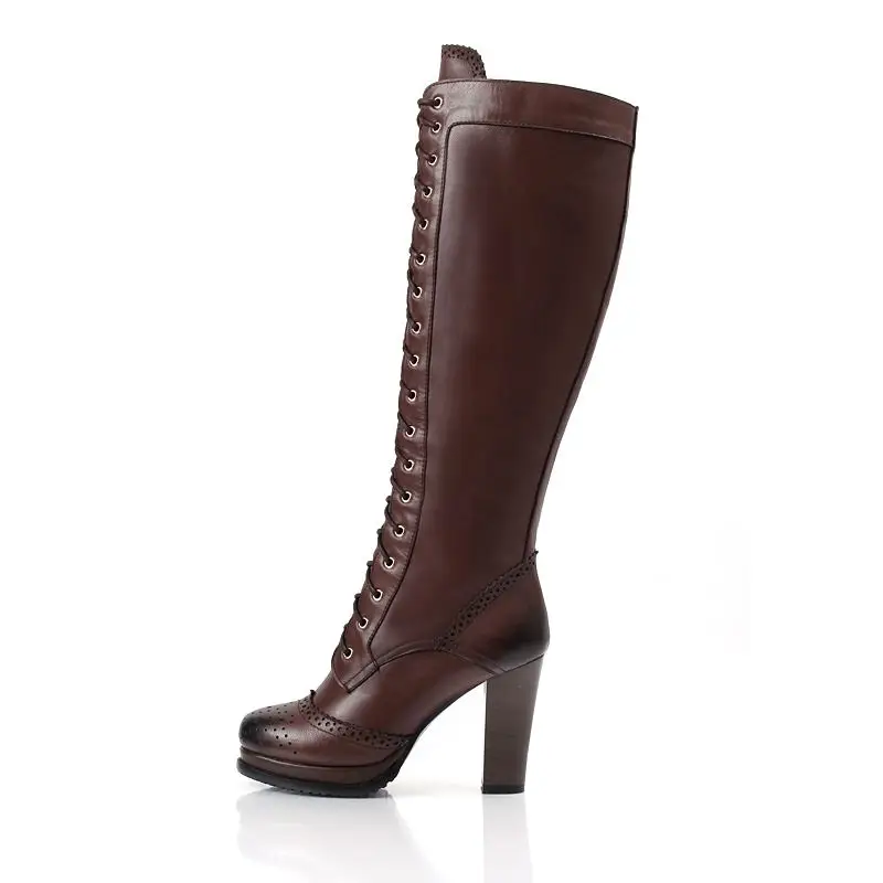 MORAZORA Plus size 34-43 New Genuine leather knee high boots women lace up platform high heels winter riding boots female shoes