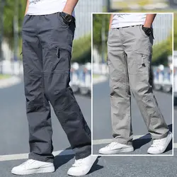 Cotton Cargo Trousers Men Work Pants Sports Casual Jogging Training High Quality Overalls Korean Plus Size Loose Straight Pants