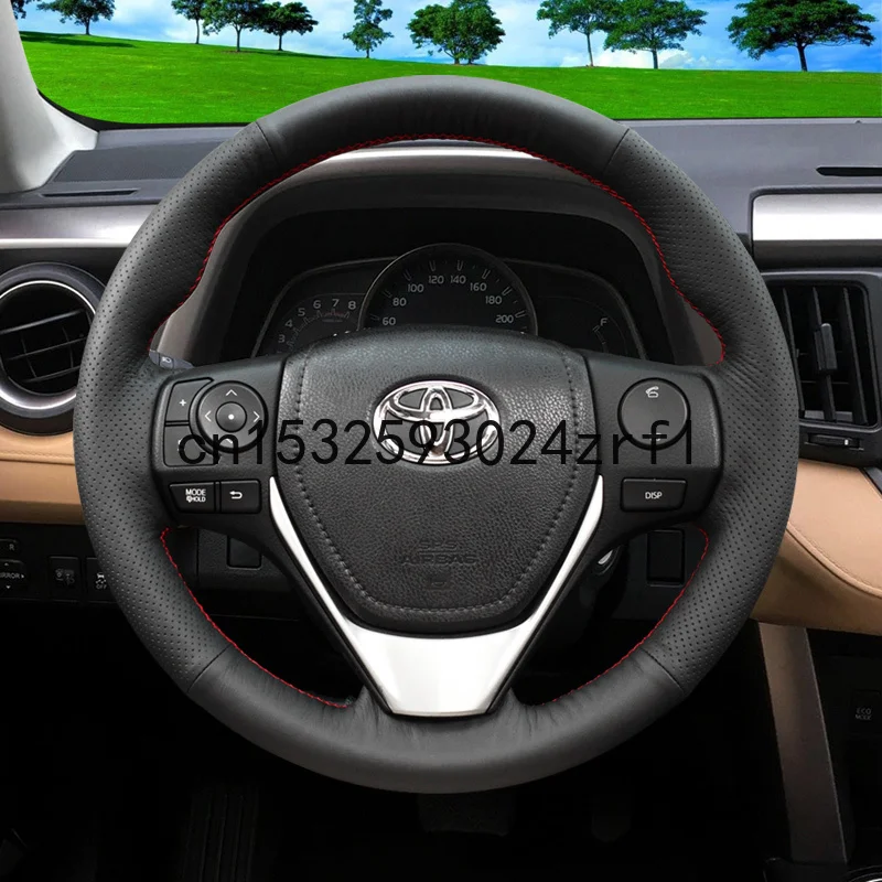 DIY Steering Wheel Cover Custom Fit For Toyota Highlander Corolla RAV4 Camry Avalon Interior Accessories Black Leather