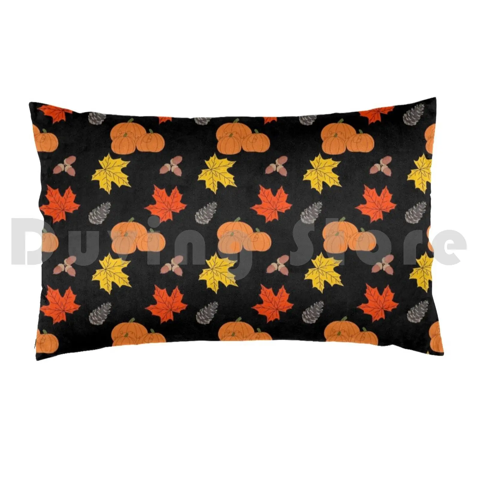 Pumpkins Leaves Acorns Pine Cones Fall Illustration Pattern Pillow Case Printed 35x50 Pumpkins Pattern Autumn