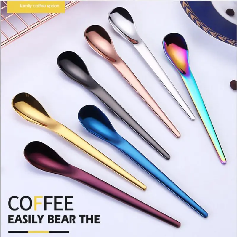 304 Stainless Steel Coffee Spoon, Stirring Spoon, Titanium Plated, Ice Cream, Dessert, Japanese Style, Small Spoon, New, 5Pcs