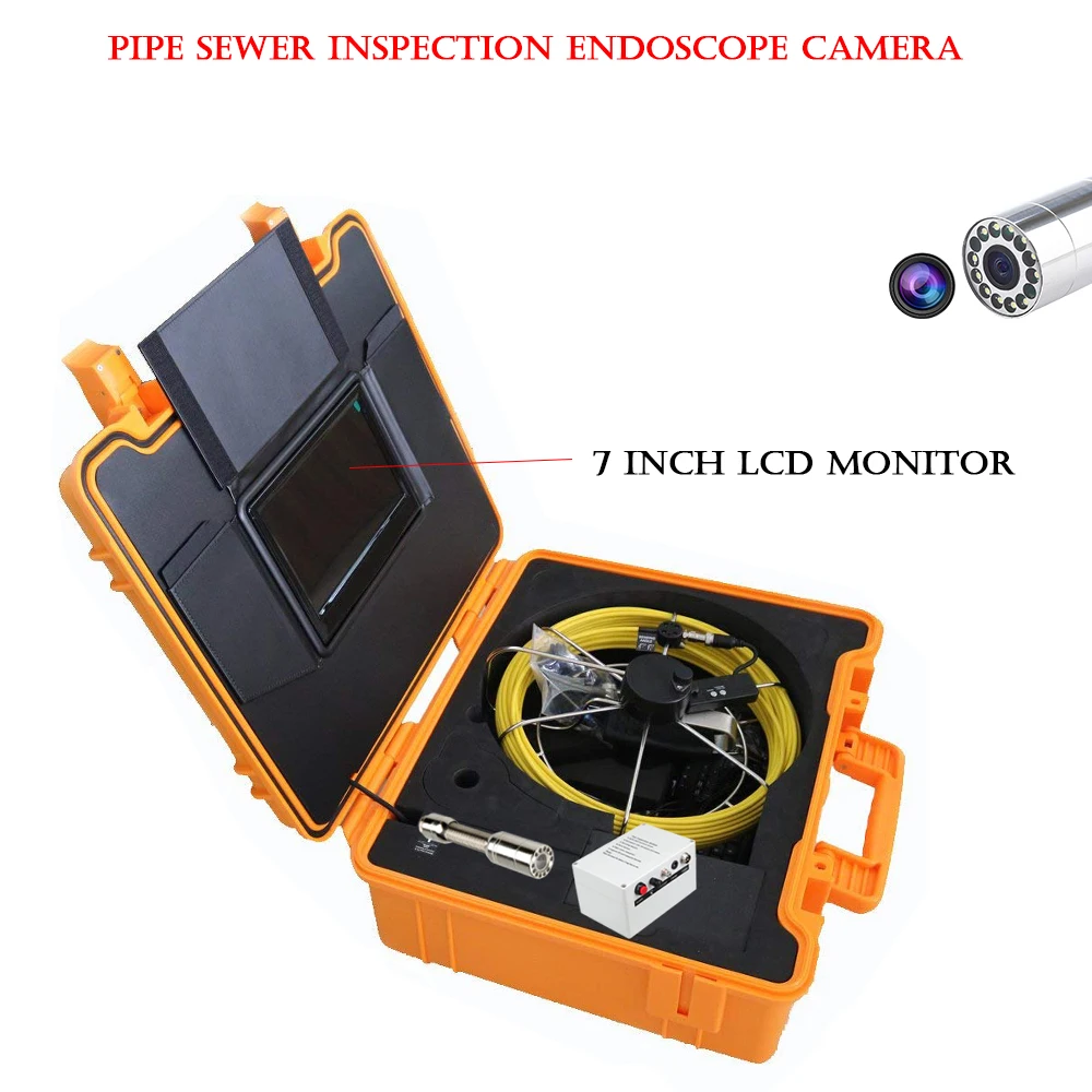 

20m Sewer Drain Pipe Inspection Camera with 7inch Monitor 23mm Lens Chimney Inspection Camera Endoscope Waterproof