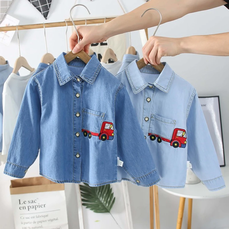 COOTELILI  Cartoon Car Children Boys Shirt Car Kids Shirts Child Kids Boys Shirt Tops Blouse Casual Clothes