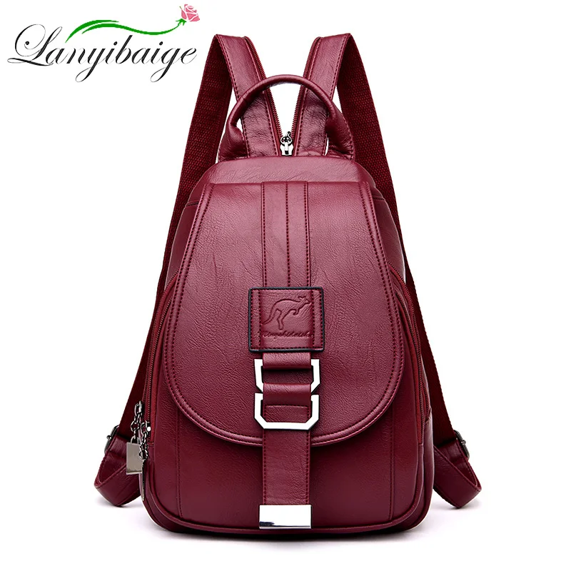 Hot 6 Color Women Leather Backpacks High Quality Female Vintage Backpack For Girls School Bag Travel Bagpack Sac A Dos Back Pack