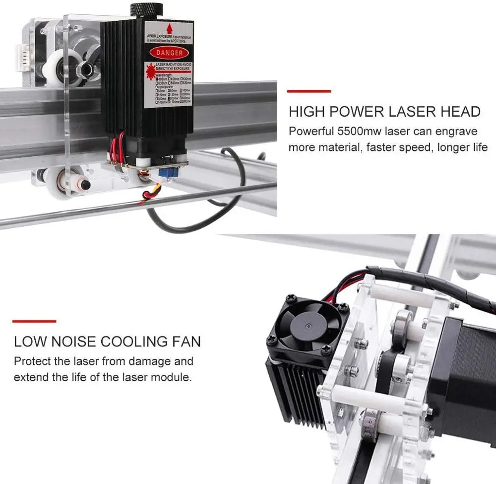 Machine laser CNC 1000mW/2500mW/5500mW, zone de travail 40cm x 50cm, bureau, bricolage, verre, gravure, image, imprimante CNC