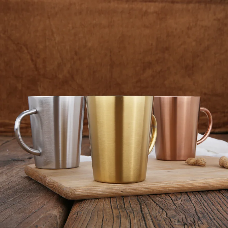 New Double Wall Steel Coffee Cup Milk Ice Beer Cup With Handle