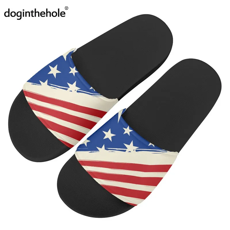 Doginthehole Red Blue Flag Women Fashion Slipper Outdoor Beach Slip On Slide Sandals For Female Men Summer Casual Home Slipper