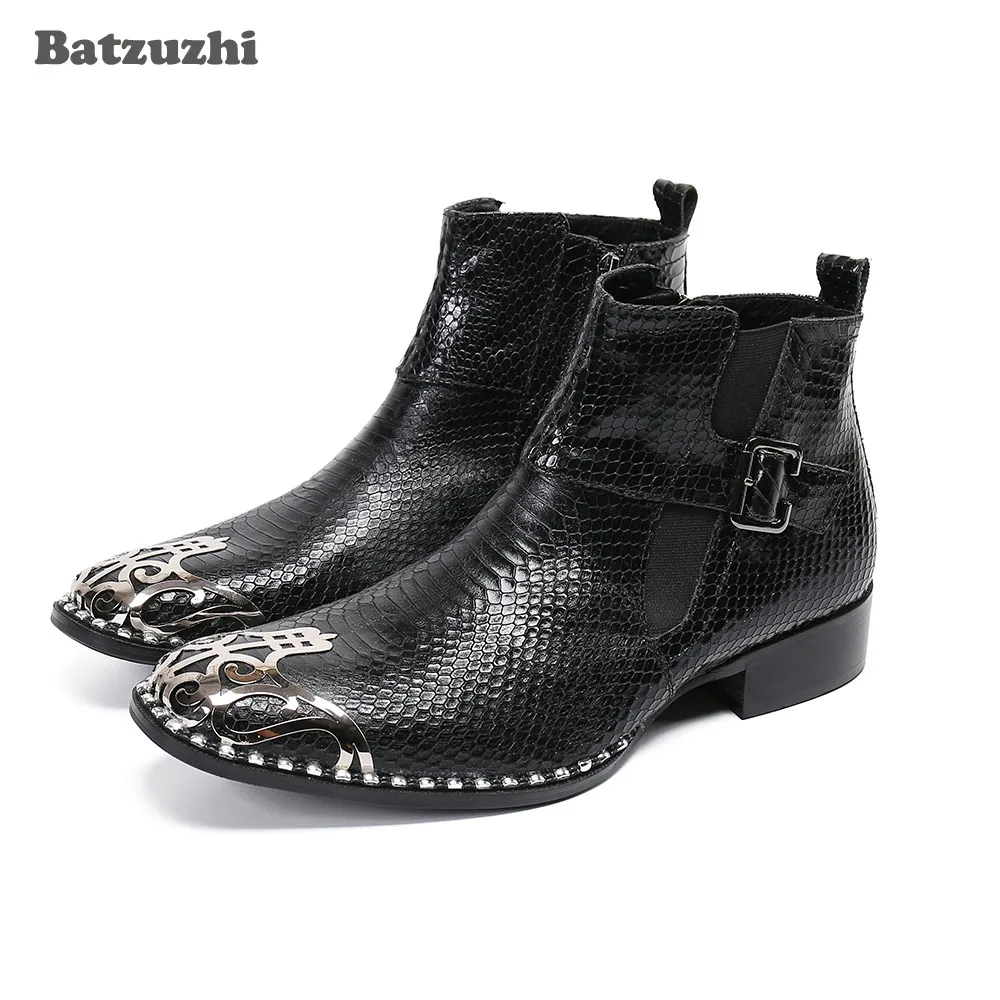 Batzuzhi Korean Style Men's Shoes Boots Handmade Luxury Black Genuine Leather Ankle Boots Men Business/Show Boots Men Bota,US12