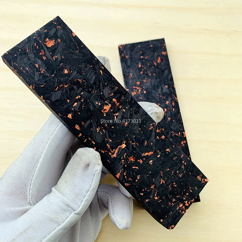 1piece CF Copper Foil Powder Compression Patch Plate for DIY Knife Handle Material Carbon Fiber Black Marble with Resin