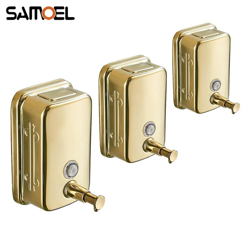 Luxury Golden Stainless Steel Wall Mounted Hand Liquid Soap Dispenser 500ML Gold Metal Shampoo Dispenser SD1006