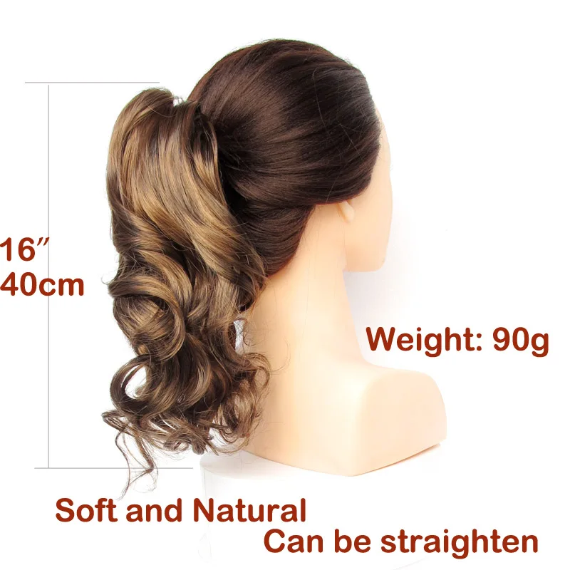 Jeedou Synthetic Short Wavy Ponytail Hair Extensions Claw Ponytails Brown Black Color Women\'s Hairpieces