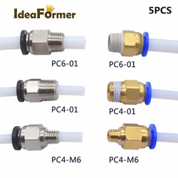 5pcs Quick Fitting PC4-01 PC6-01 PC4-M6 Straight Pneumatic Fitting Push Connector Feeding 1.75/3.0mm Filament PTFE Tube 2/4mm
