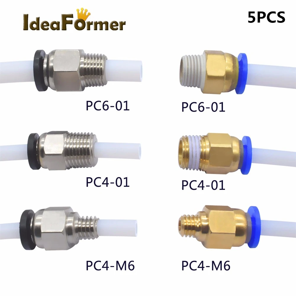 5pcs Quick Fitting PC4-01 PC6-01 PC4-M6 Straight Pneumatic Fitting Push Connector Feeding 1.75/3.0mm Filament PTFE Tube 2/4mm