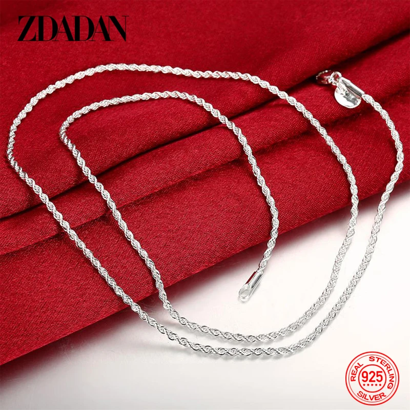 ZDADAN 925 Sterling Silver 2MM Twist Necklace For Women Fashion Party Jewelry Gift