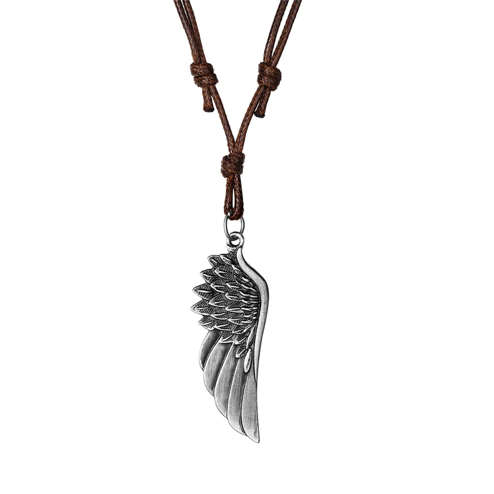 Feather Angel Wings Necklace Pendants Vintage Black Brown Leather Necklace Male Women Jewelry Boys Necklace 26 styles Available