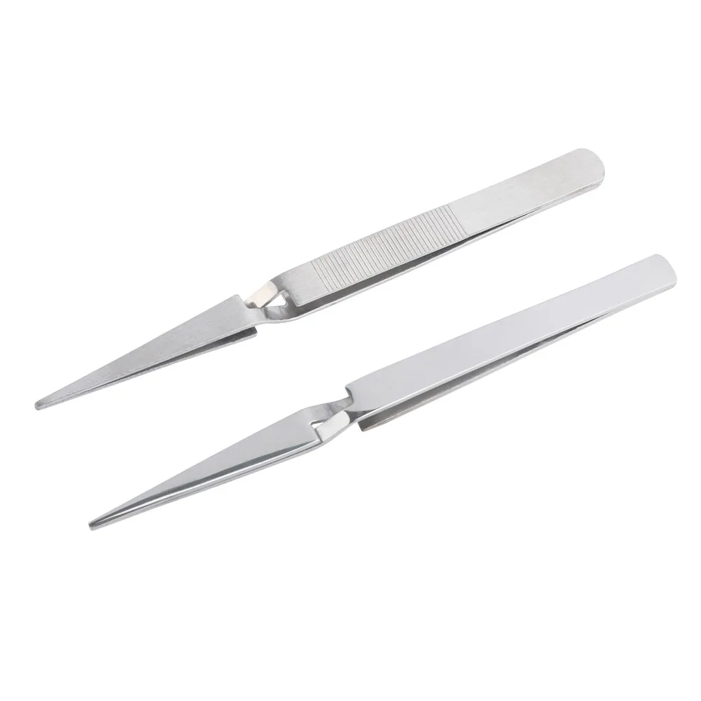 Stainless Steel Straight Tweezers Cross Locking Reverse Tweezers for Crafting Model Making Electronics Mobile Phone Repair Tools