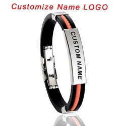 Custom Logo Name Engrave Silicone Bracelet Inscription Friendship Bracelets For Women Men ID Bracelet Luxury Snap Button Jewelry