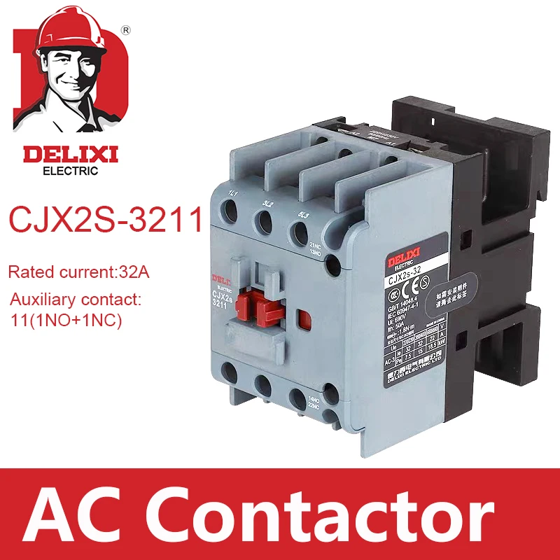 

CJX2s-3211 AC Contactor DELIXI 32A 3 Poles NO NC Coil Voltage 24V 36V 110V 220V 380V 50Hz Din Rail Mounted