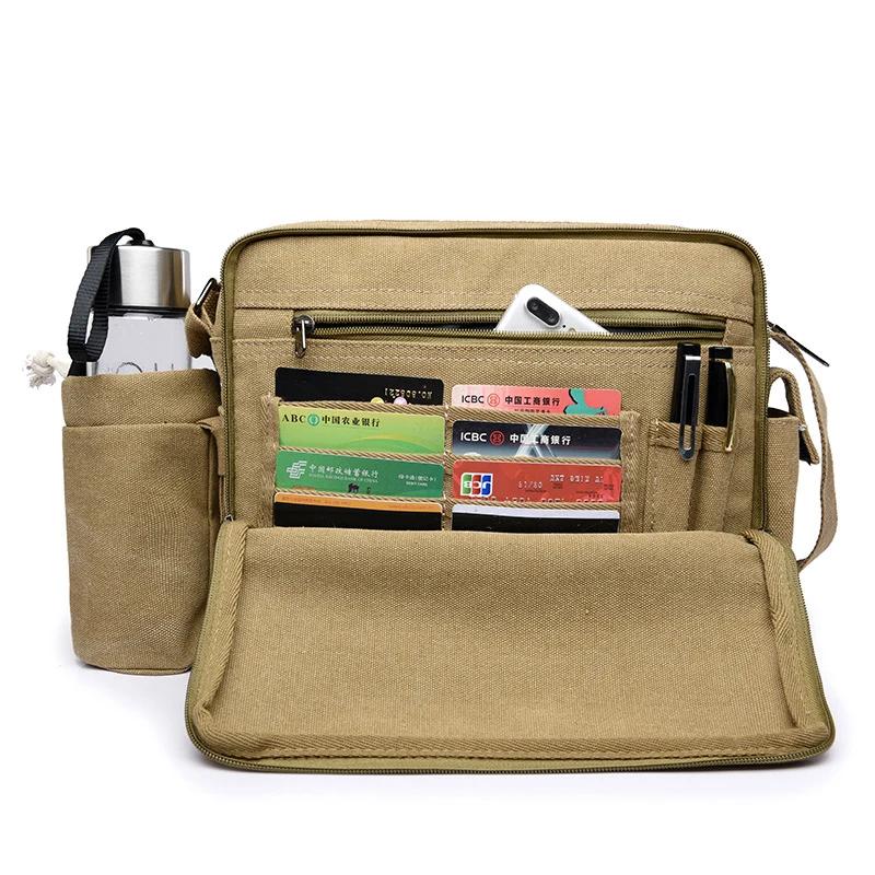 Men Canvas Satchels Crossbody Bag Multi-pocket Shoulder Bags Business Casual High Quality Brown Retro Messenger Handbag XA544ZC