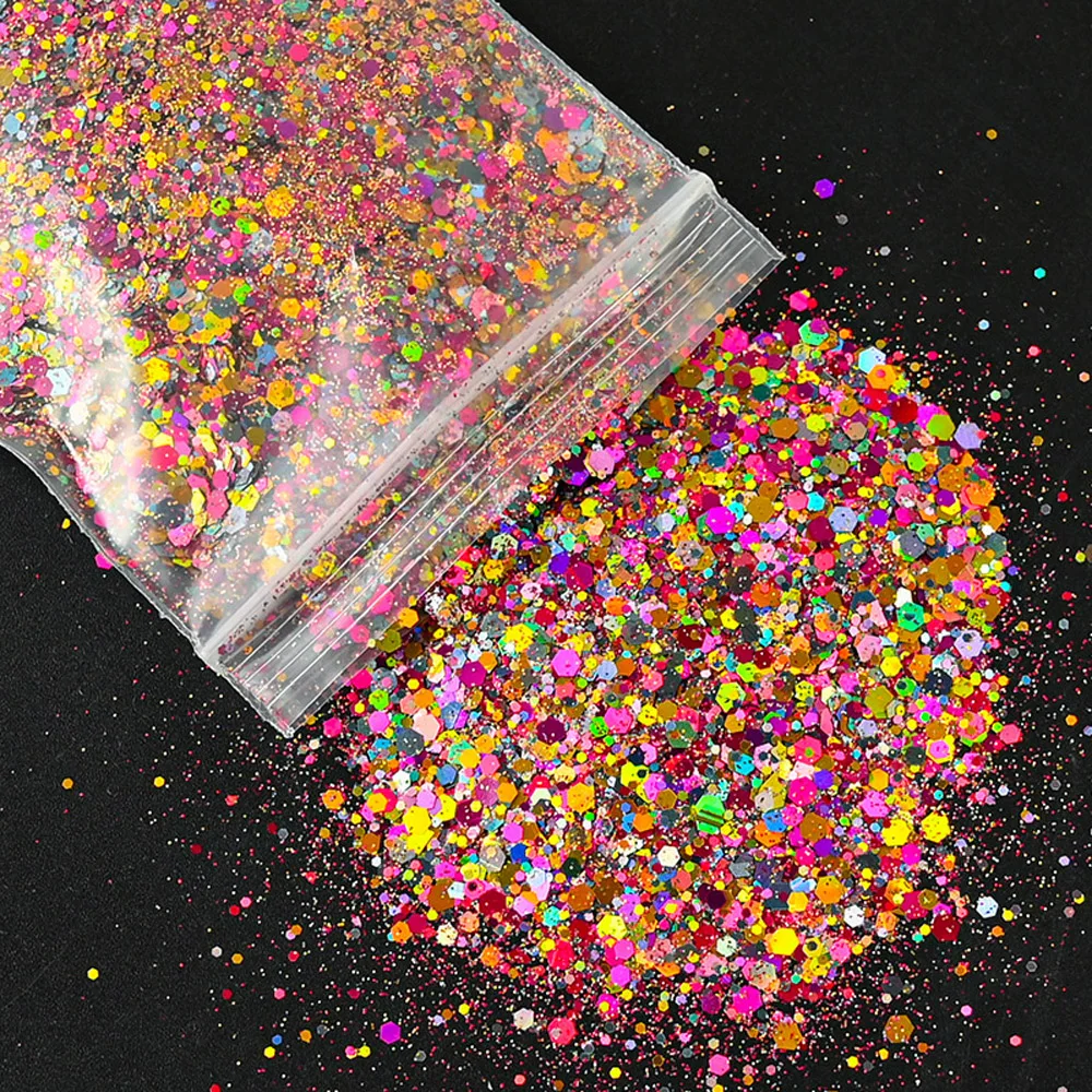 50กรัม/ถุง Holographic เล็บ Art Glitter ผสมเลื่อมหกเหลี่ยมตกแต่ง Flakes ที่มีสีสัน Chunky Symphony สีเลเซอร์ Sequins Ta #23