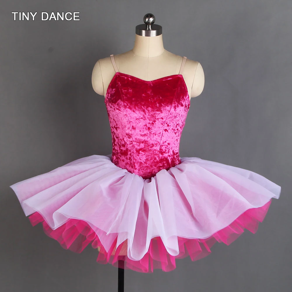 

Hot Pink Stretch Velvet Leotard Bodice with Layers of Platter Tutu Skirt for Ballet Dancing Performance Girl Tutu Costumes 20138