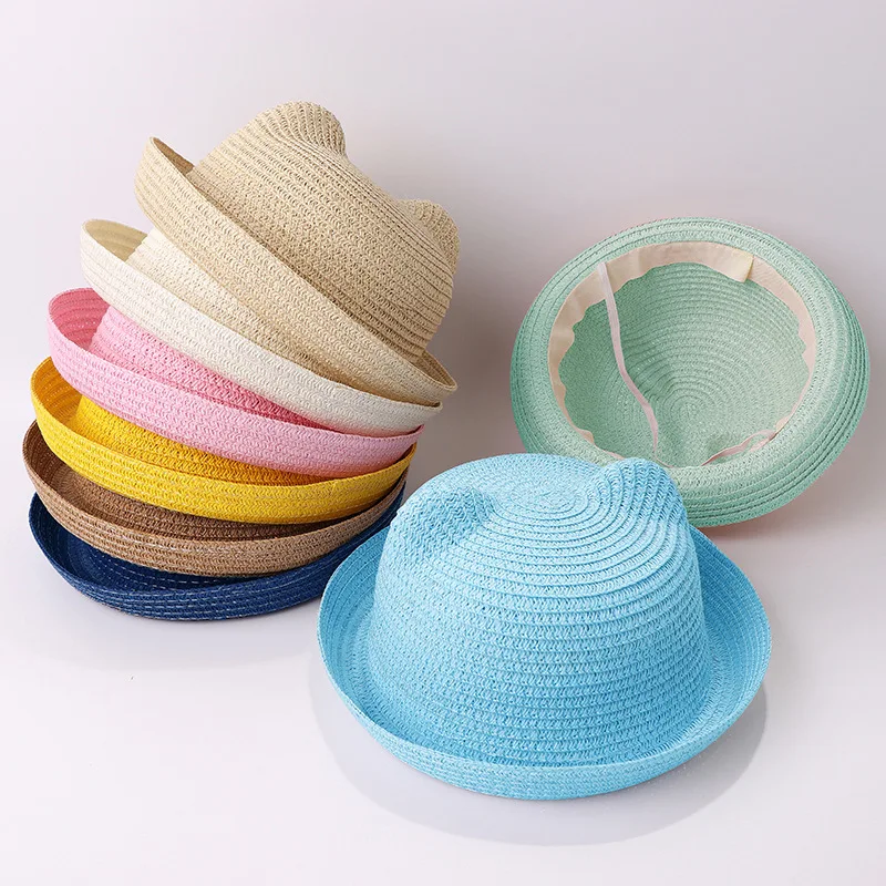 Children\'s clothing cat ears summer children\'s bow sun hats men and women dome sunscreen kids beach sun hats fedora hats