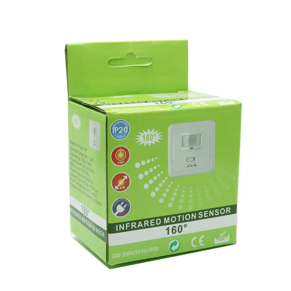 High Quality 220V Wall Mounted Pir infrared Motion Sensor LED Light Switch MAX 600w Load+9m Max Distance
