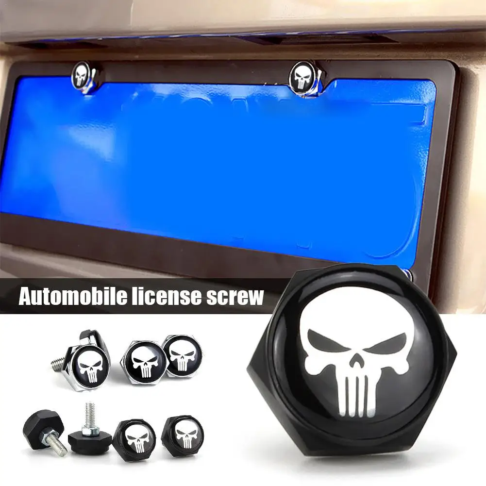 Automobile License Screw Plate Screws Modified Personality License Plate Screw Skull Auto Replacement Accessories 4pcs/set