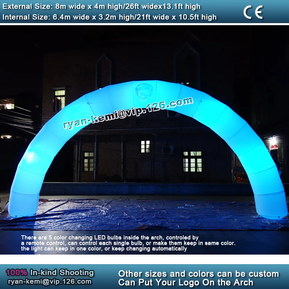 8mx4m Color Changing Led Lighting Inflatable Arch Wedding Party Night Decoration Air Blower Fan Start Finish Line Entrance Arch