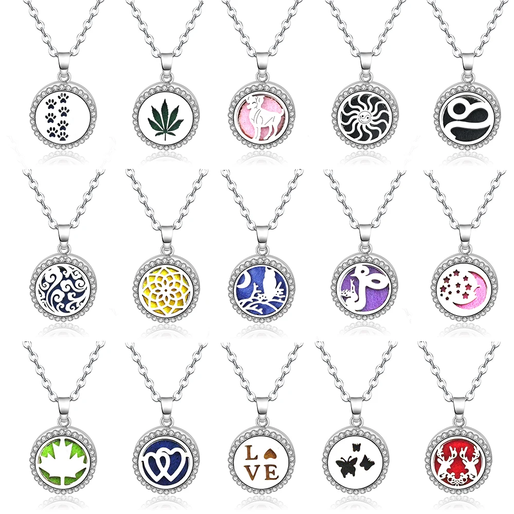 

New Various Style Zircon Aromatherapy Locket Pendant Stainless Steel Perfume Essential Oil Necklace Jewelry For Glamour Women
