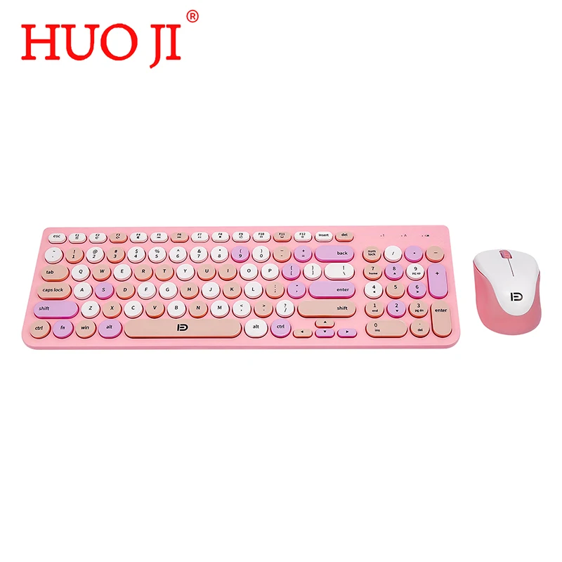 

HUO JI iK6630m 2.4Ghz Wireless Keyboard and Mouse Combo Set FD Contrast Color Pink Round Quiet Keys for PC Destop