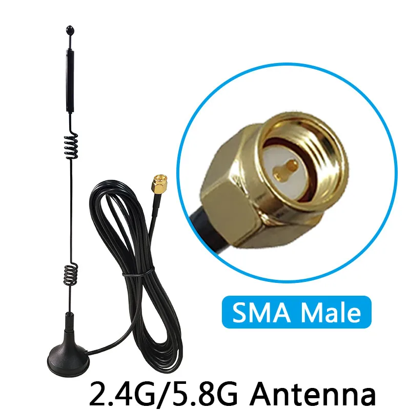 Grandwisdom 2pcs 15dbi 5.8G  high-gain wifi 2.4G antenna SMA Male Connector Magnetic base Radio Signal Booster Wireless Repeater