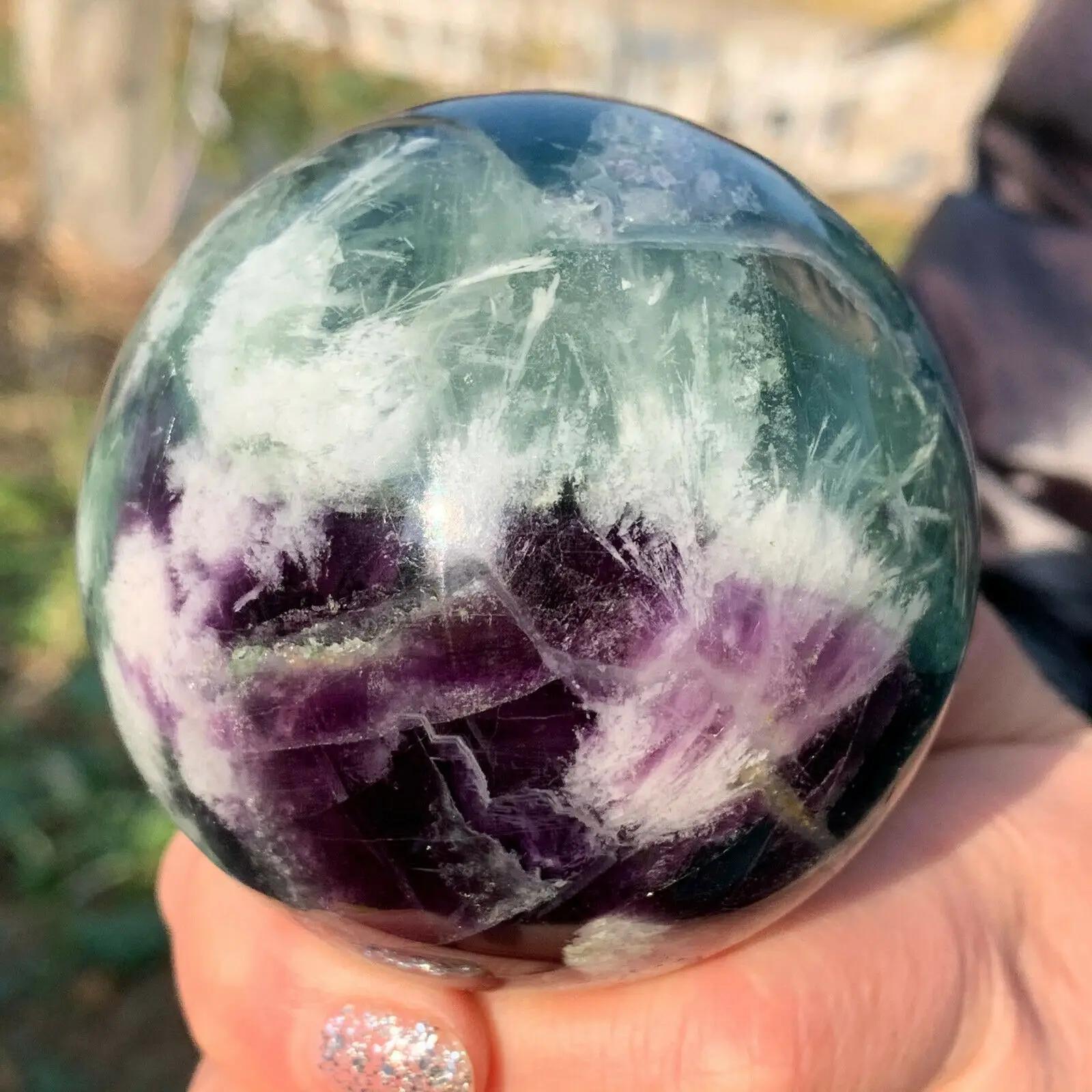 Natural Color Fluorite Quartz Crystal Ball Luster Healing