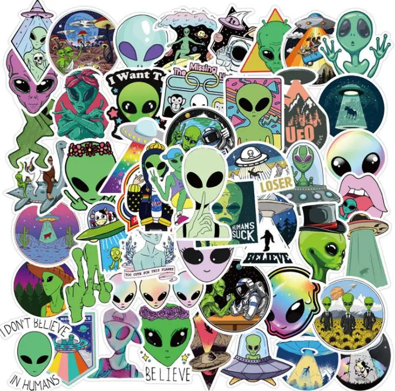 10/30/50pcs   Alien  Ufo Graffiti Waterproof Pencil  Cases   Skateboard Travel  Glasses Cups   Laptop Luggage  Classic Stickers