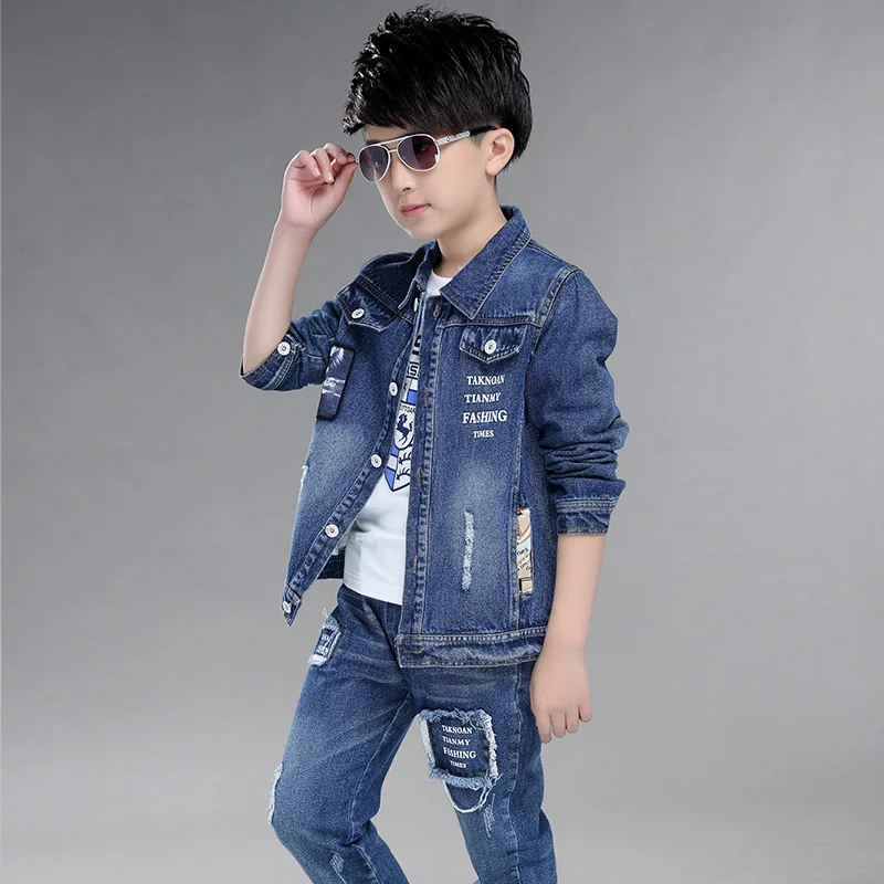 Jean Spring Autumn Children\'s Clothes Set Baby Boys Coat + Pants 2pcs/Set Kids Teenage Gift Formal Boy Clothing High Quality