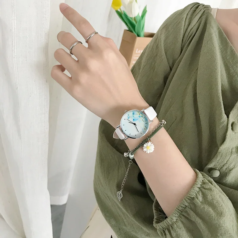 Landscape Painting Retro Women Vogue Watches Chinese Style Fresh Simple Ladies Wristwatches Casual Female Leather Quartz Watch